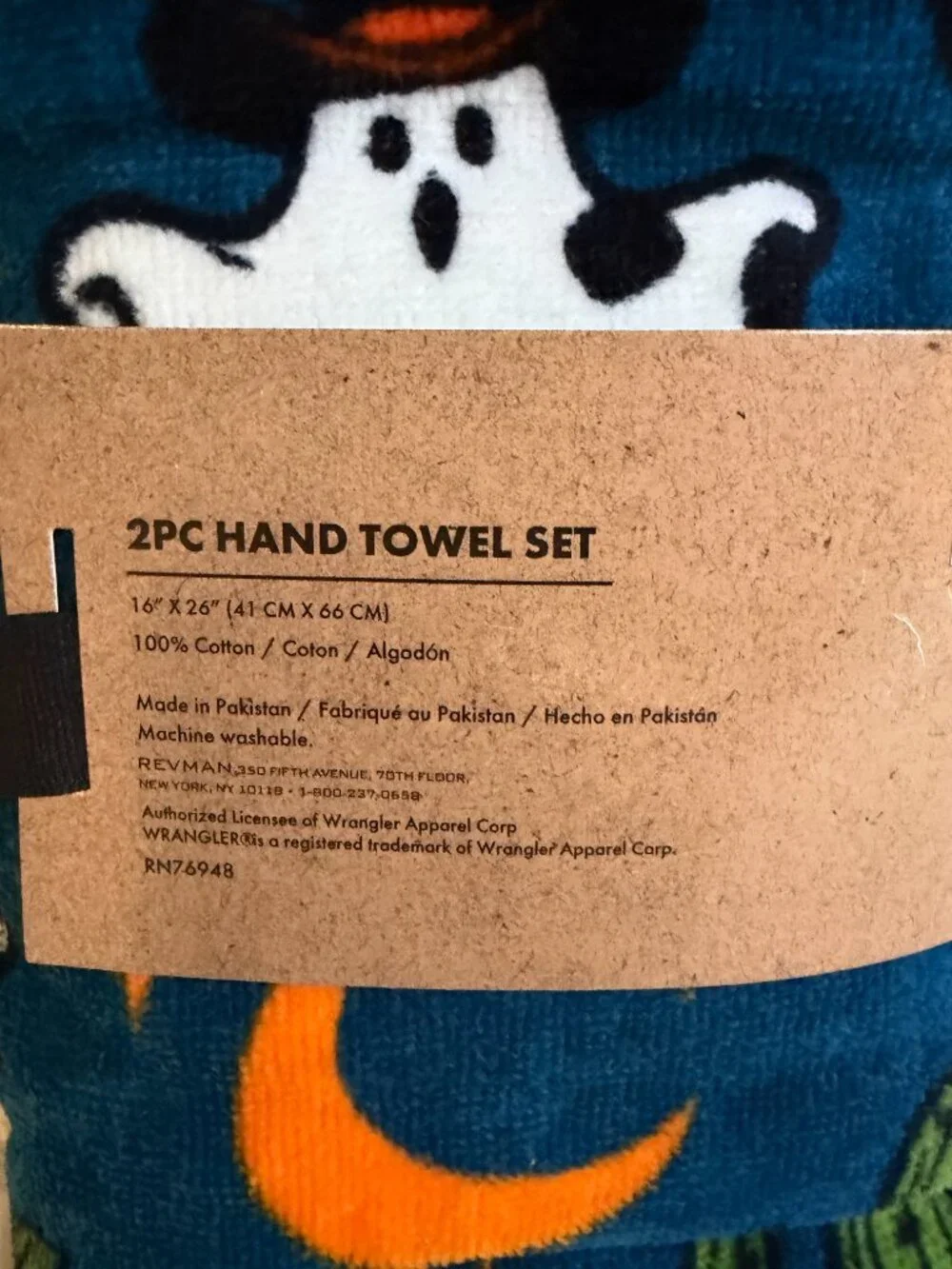 Wrangler Halloween Cowboy Ghost Pumpkin Cactus Hand Towels 2pc 16x26 NWT